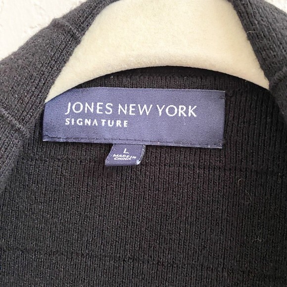 Jones New York Black Rayon Blend Cardigan Sweater Pockets Large Button Up - Picture 2 of 6